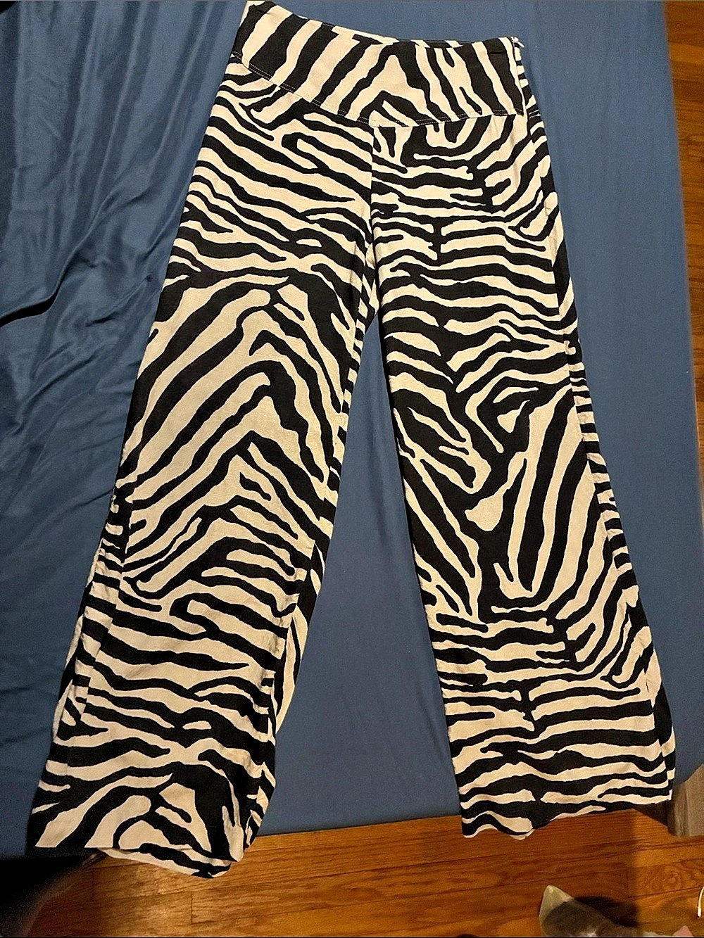 Wide Leg Animal Print Pants in Brown & Cream